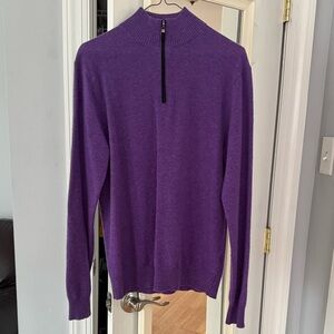 Men’s Qi Purple 100% Cashmere 1/4 Zip Long Sleeve Sweater